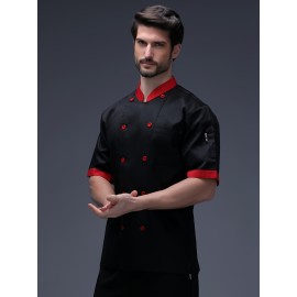 Men's Chef Coat, Formal Solid Long Sleeve Double Breasted Stand Collar Coat For Kitchen Baking Chef Works In Restaurant