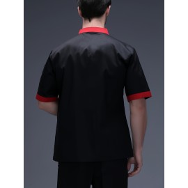 Men's Chef Coat, Formal Solid Long Sleeve Double Breasted Stand Collar Coat For Kitchen Baking Chef Works In Restaurant