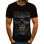 Men's Scary Skull Head 3D Print T-shirt with Golden Teeth - Trendy Graphic Summer Outdoor Tee