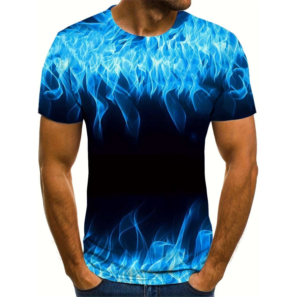 Men's 3D Fire Print Graphic Design Crew Neck Active T-shirt - Casual and Comfy Summer Tee for Daily Gym Workout and Running