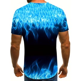 Men's 3D Fire Print Graphic Design Crew Neck Active T-shirt - Casual and Comfy Summer Tee for Daily Gym Workout and Running