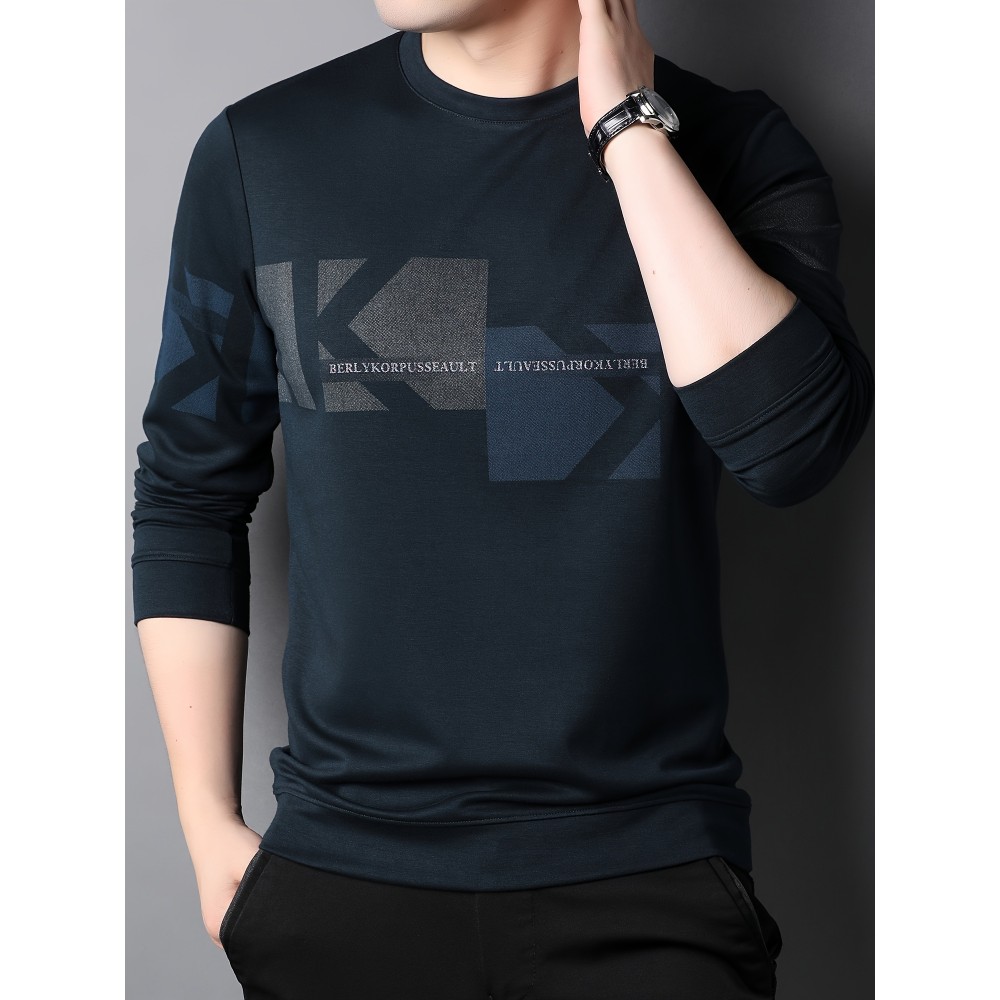 Men's Geometric Pattern Print Sweatshirt - Trendy Graphic Design Crew Neck for Fall/Winter