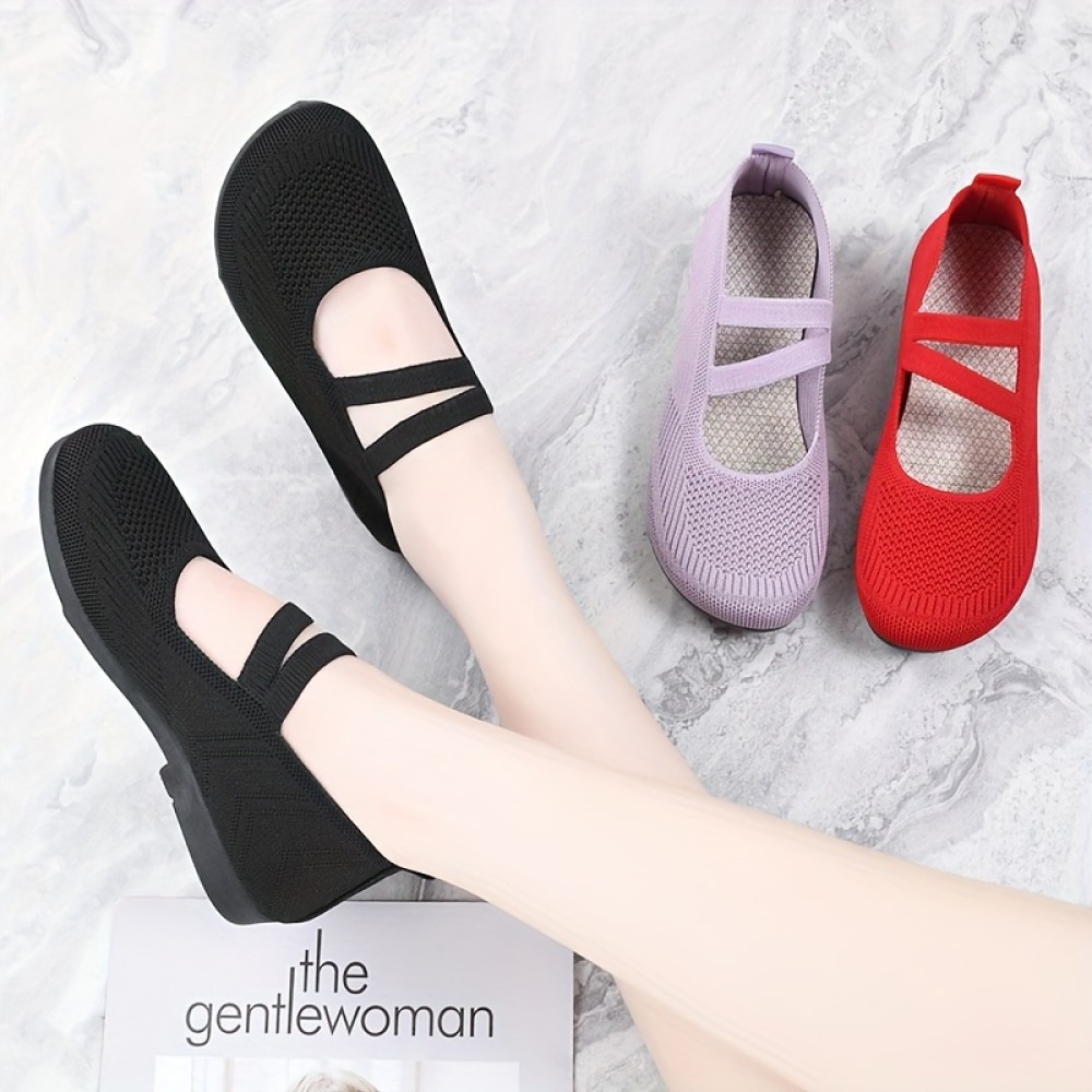 Women's Solid Color Flat Shoes, Breathable Mesh Slip On Shoes, Lightweight & Comfortable Shoes