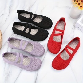 Women's Solid Color Flat Shoes, Breathable Mesh Slip On Shoes, Lightweight & Comfortable Shoes