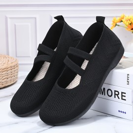 Women's Solid Color Flat Shoes, Breathable Mesh Slip On Shoes, Lightweight & Comfortable Shoes