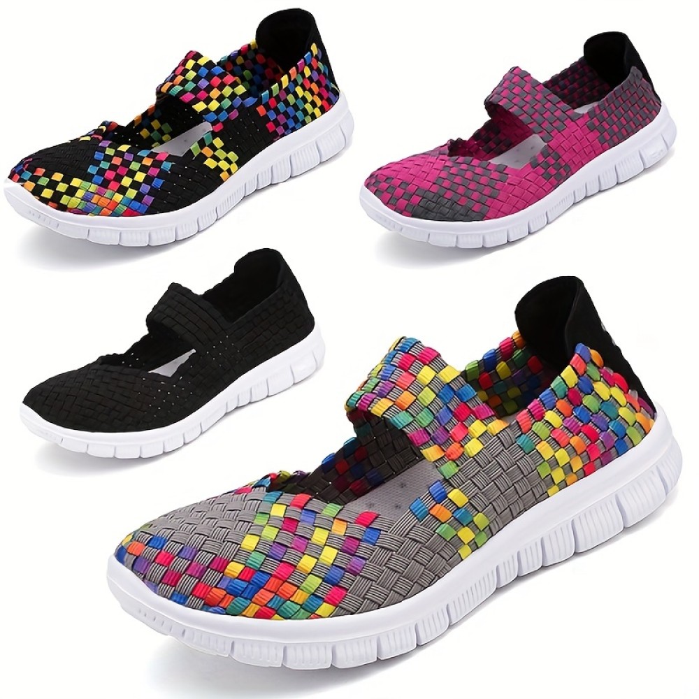 Women's Colorful Braided Flat Shoes, Casual Slip On Soft Sole Shoes, Lightweight Walking Shoes