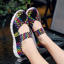 Women's Colorful Braided Flat Shoes, Casual Slip On Soft Sole Shoes, Lightweight Walking Shoes