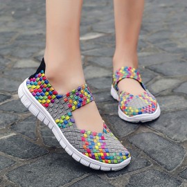 Women's Colorful Braided Flat Shoes, Casual Slip On Soft Sole Shoes, Lightweight Walking Shoes