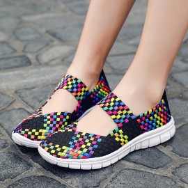 Women's Colorful Braided Flat Shoes, Casual Slip On Soft Sole Shoes, Lightweight Walking Shoes