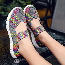 Women's Colorful Braided Flat Shoes, Casual Slip On Soft Sole Shoes, Lightweight Walking Shoes