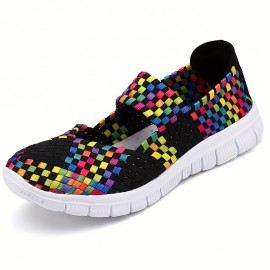 Women's Colorful Braided Flat Shoes, Casual Slip On Soft Sole Shoes, Lightweight Walking Shoes