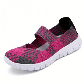 Women's Colorful Braided Flat Shoes, Casual Slip On Soft Sole Shoes, Lightweight Walking Shoes