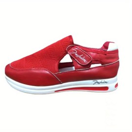 Women's Platform Mesh Sneakers, Casual Breathable Hook & Loop Non Slip Flats, Casual Walking Shoes