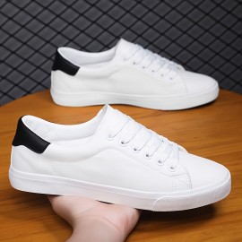 Plus Size Men's Solid Colour Low Top Skateboard Shoes, Comfy Non Slip Lace Up Casual Sneakers For Men's Outdoor Activities