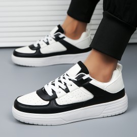 Men's Trendy Colour Block Skate Shoes, Comfy Non Slip Lace Up Casual Sneakers For Men's Outdoor Activities