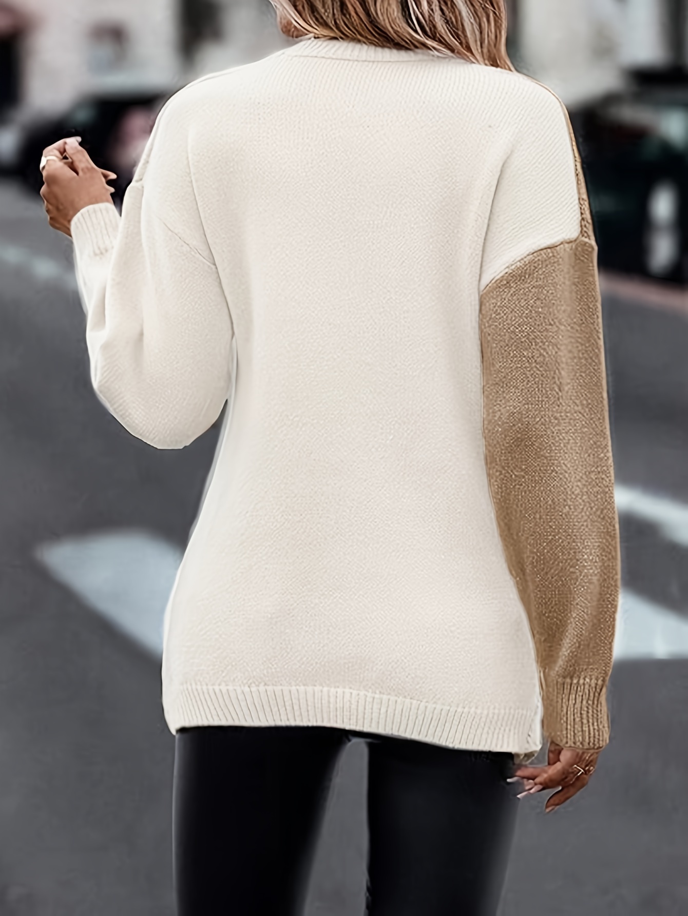 plus size colorblock textured sweater casual long sleeve v neck sweater for fall winter womens plus size clothing details 2