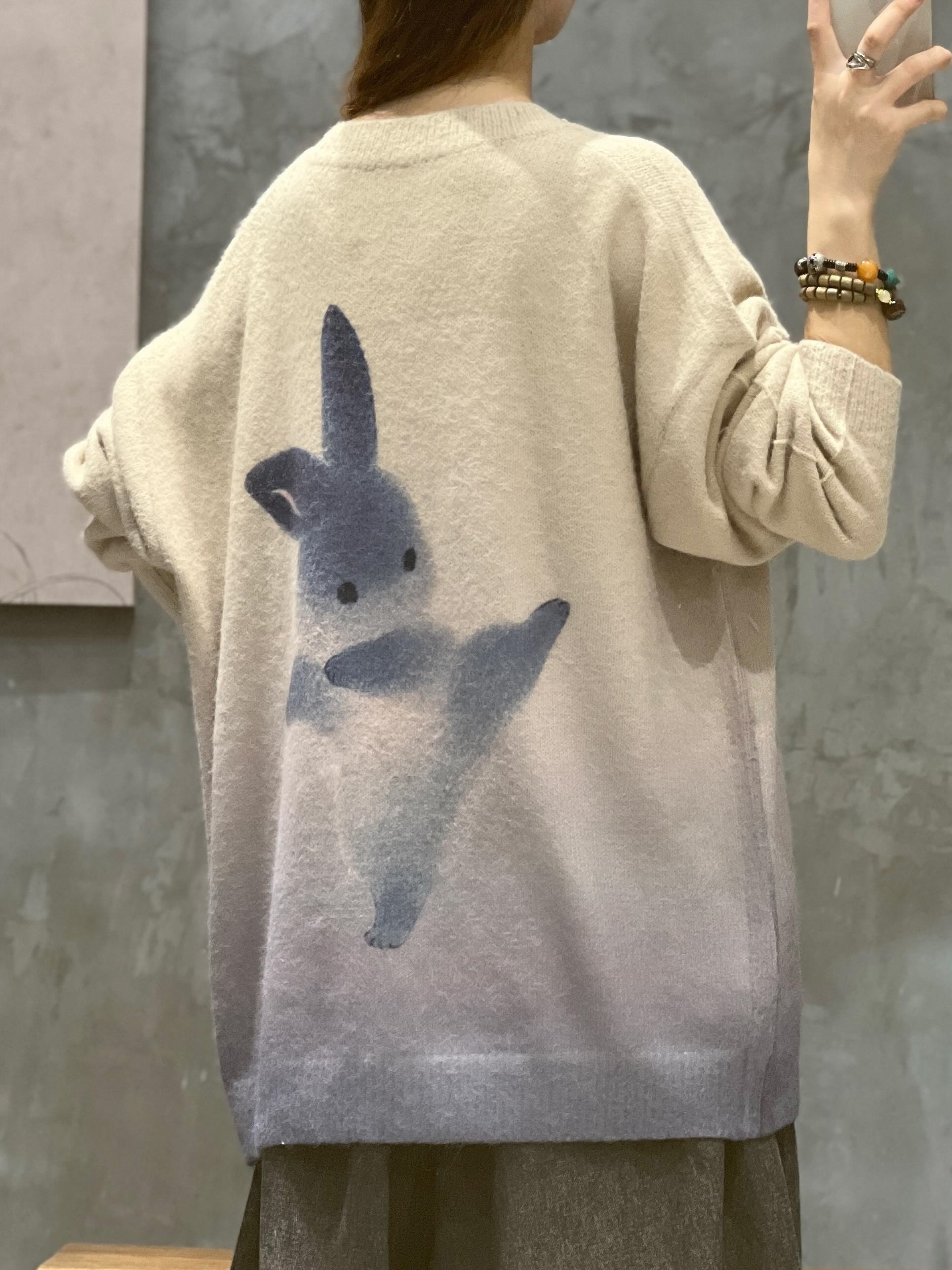 plus size cute sweater womens plus cute rabbit print long sleeve round neck jumper details 1