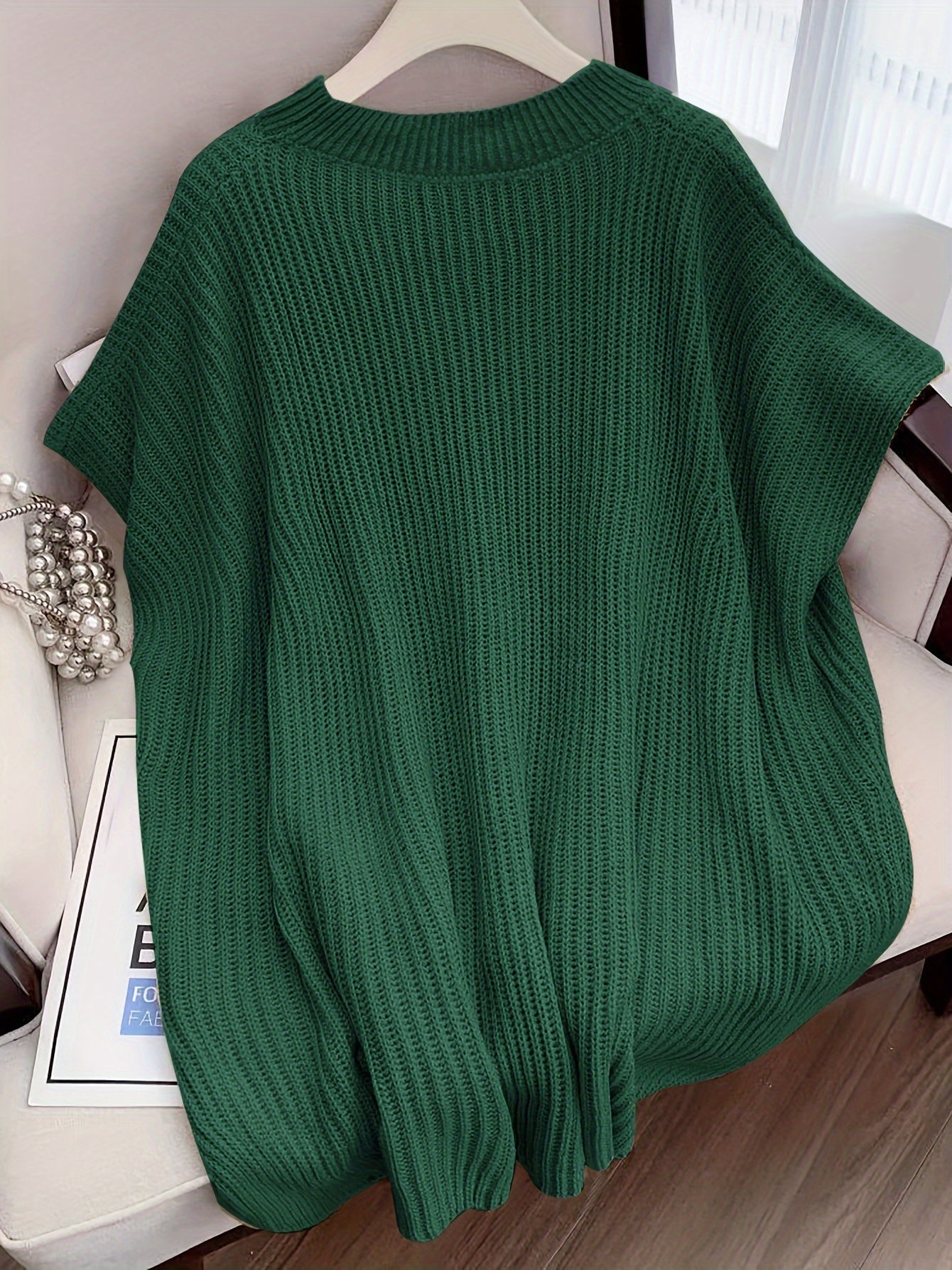 plus size side split sweater casual short sleeve crew neck sweater womens plus size clothing details 5