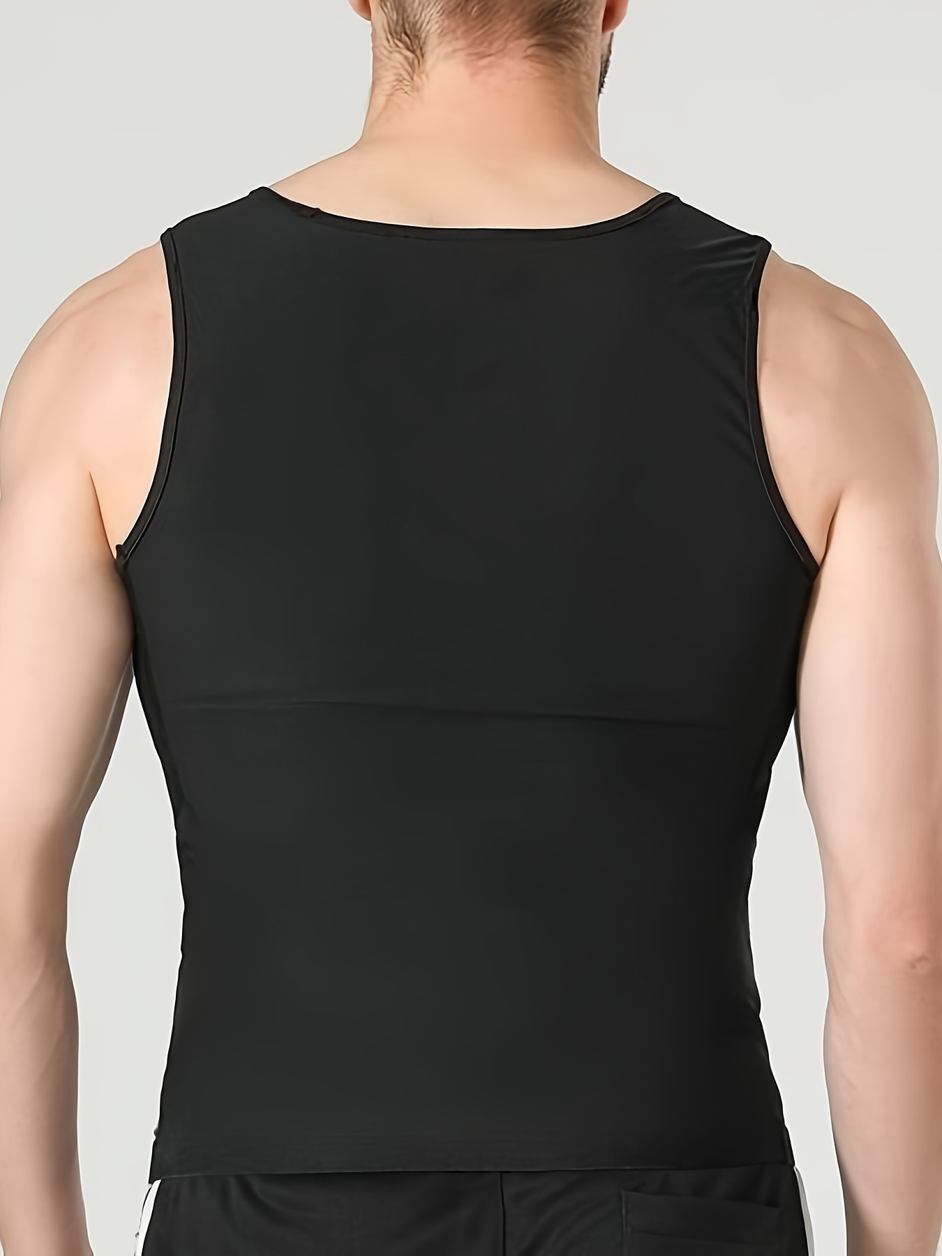 mens tight fit sauna sweat workout crew neck tanktop vest body shapewear for men details 1